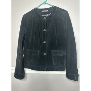 Liz Claiborne Suede Blazer Jacket Women's Medium Pockets No Collar Black